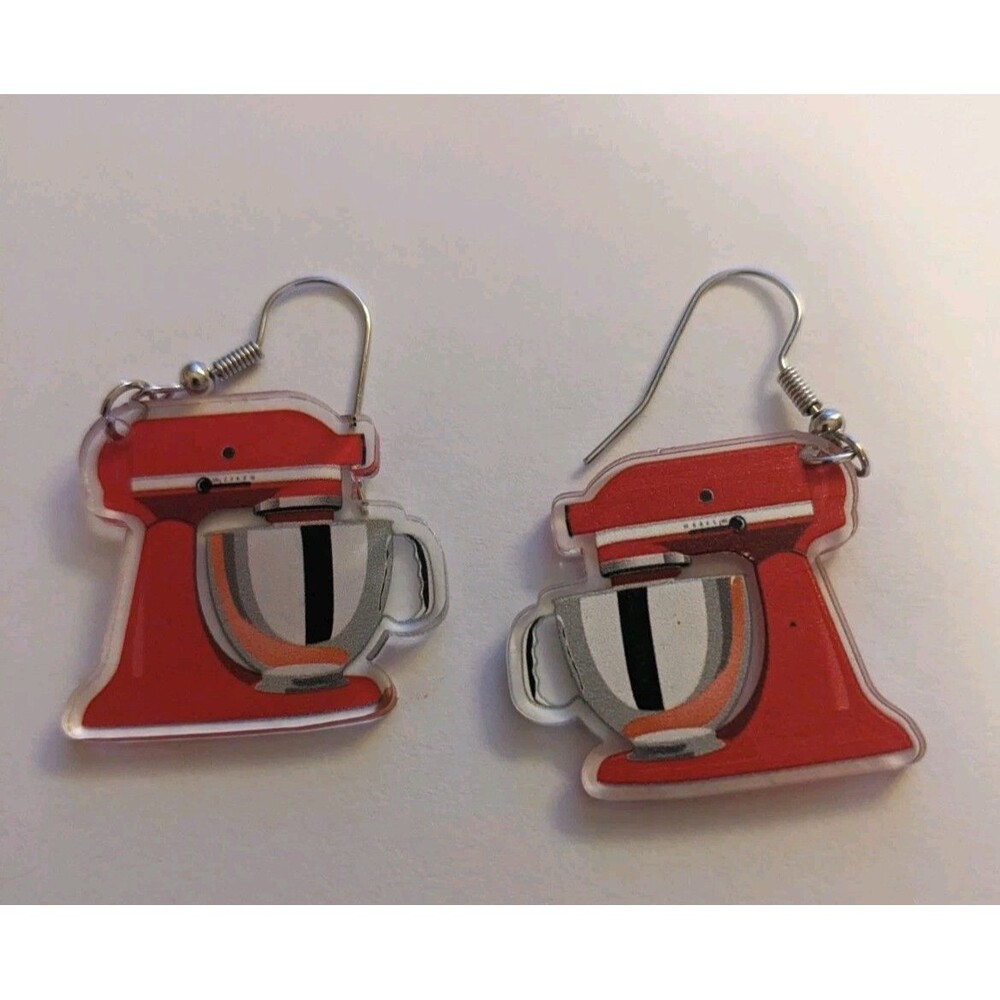 Fun Red Mixer Mix Master w Bowl Plastic Baking Baker Earrings Drop Dangle
